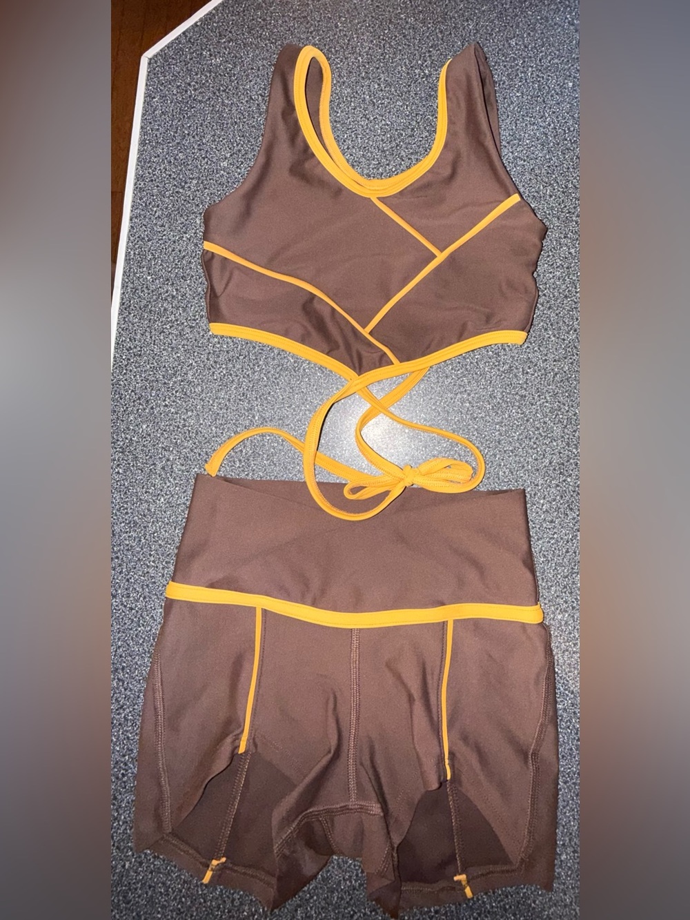 Tiger Friday Brown & Yellow Crop Top and High-Waist Shorts Size Adult X-Small